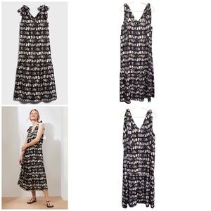 Banana Republic Factory Drop Waist Dress Black White Sleeveless Midi Size Large